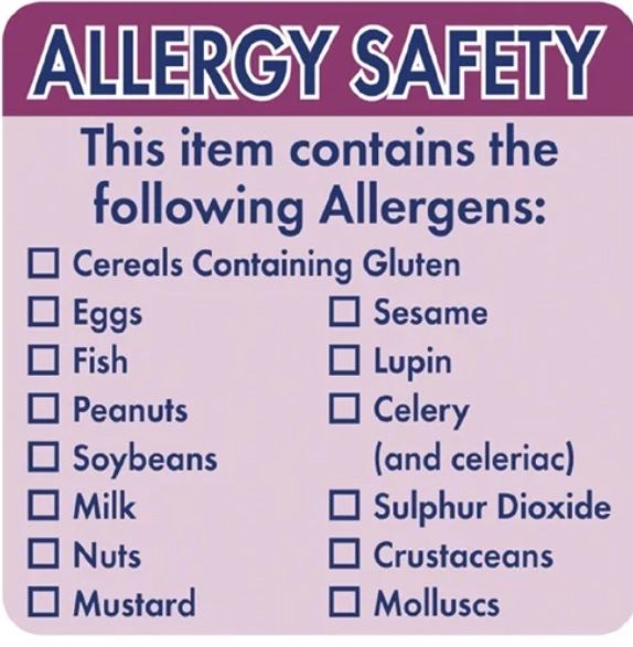 Allergen Label online kerry catering supplies